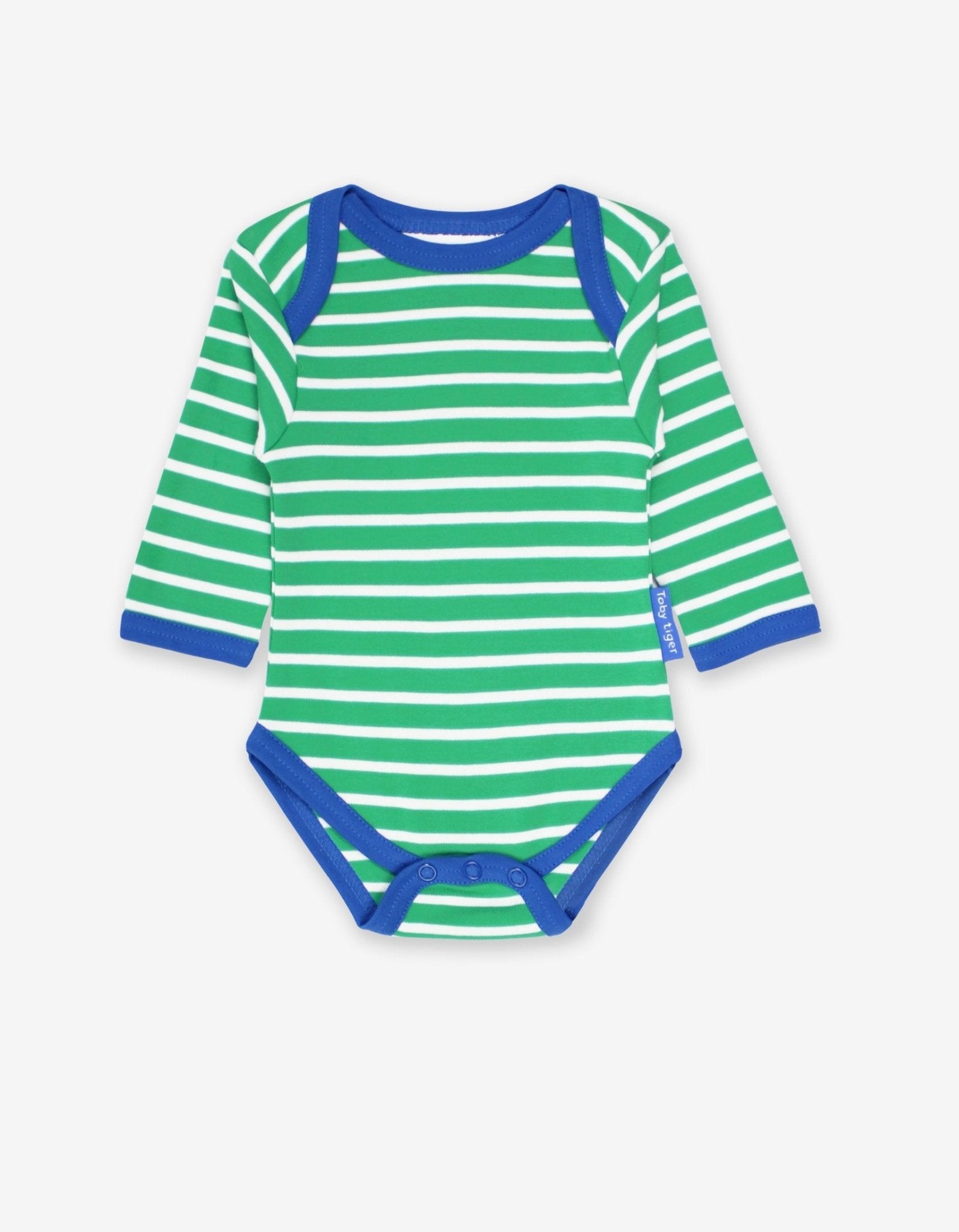 Langarm Baby Body mit Schlupfausschnitt aus Bio Baumwolle, Gestreift in Grün - Toby Tiger GmbH Retail