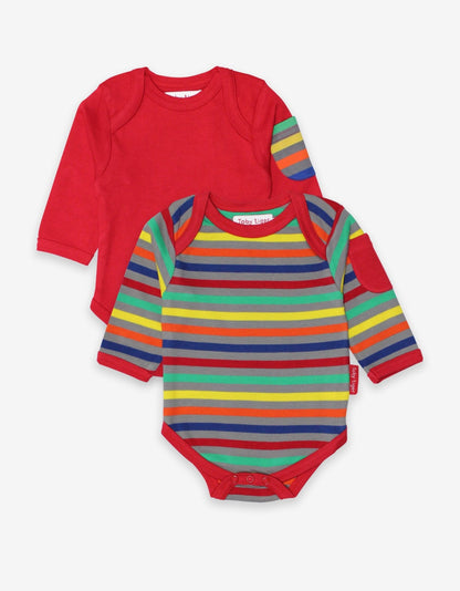 Langarm Baby Bodys in Rot und bunt gestreift aus Bio Baumwolle im Doppelpack - Toby Tiger GmbH Retail