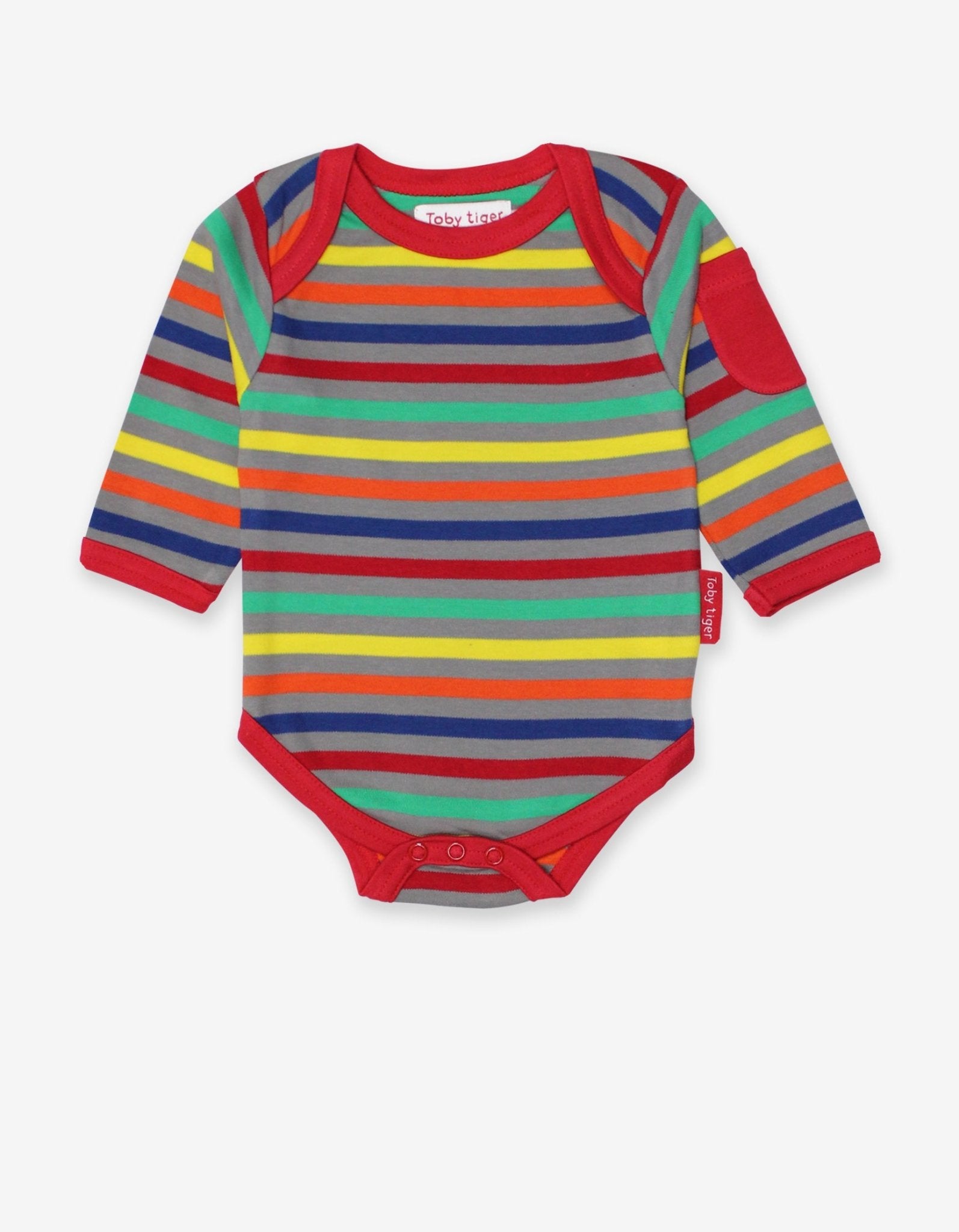 Langarm Baby Bodys in Rot und bunt gestreift aus Bio Baumwolle im Doppelpack - Toby Tiger GmbH Retail