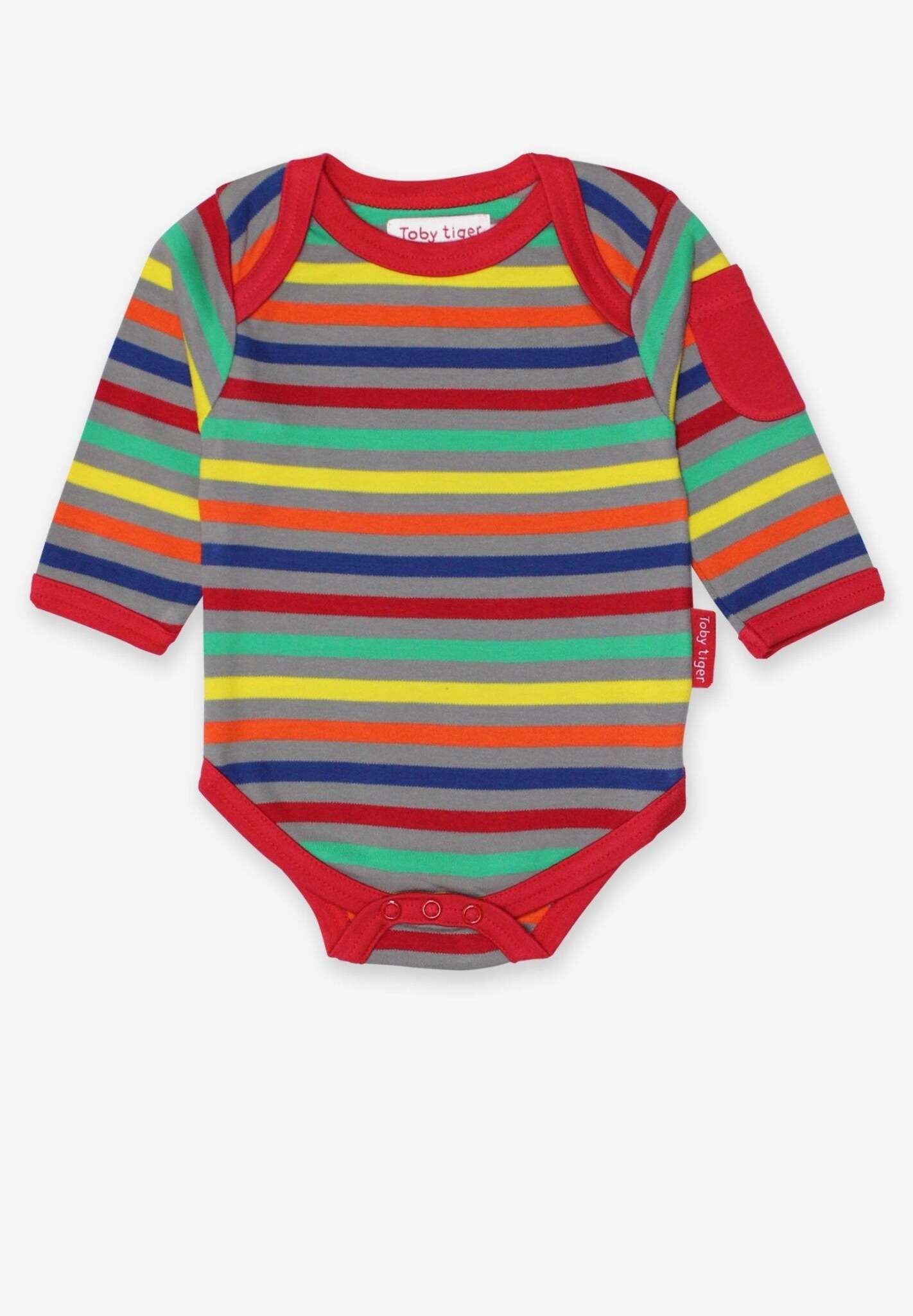 Langarm Baby Bodys in Rot und bunt gestreift aus Bio Baumwolle im Doppelpack - Toby Tiger GmbH