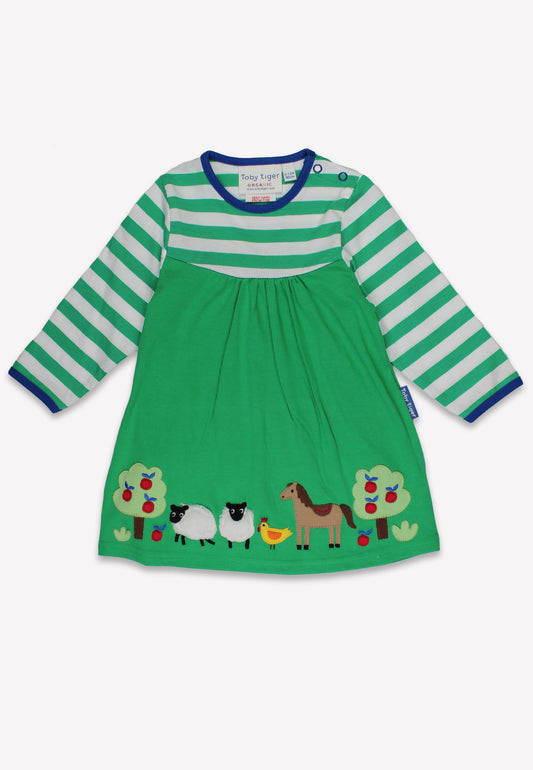 Bio-Baumwoll Kinder Jersey Kleid langarm mit Bauernhof-Applikation