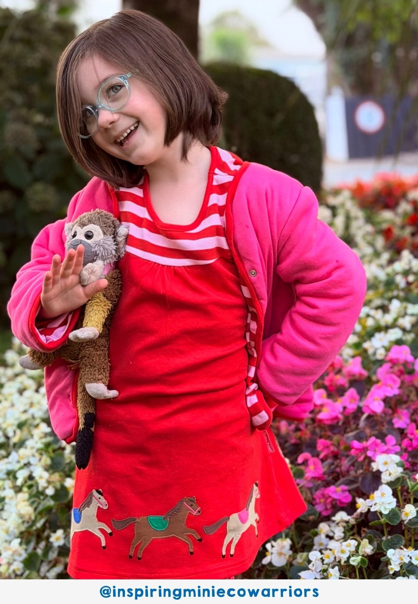 Bio - Baumwoll Kinder Langarm Kleid, Rosa mit Pferde - Applikation - Toby Tiger GmbH