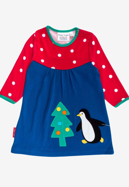 Bio - T-Shirt - Kleid mit Weihnachtsapplikation der Pinguine - Toby Tiger GmbH