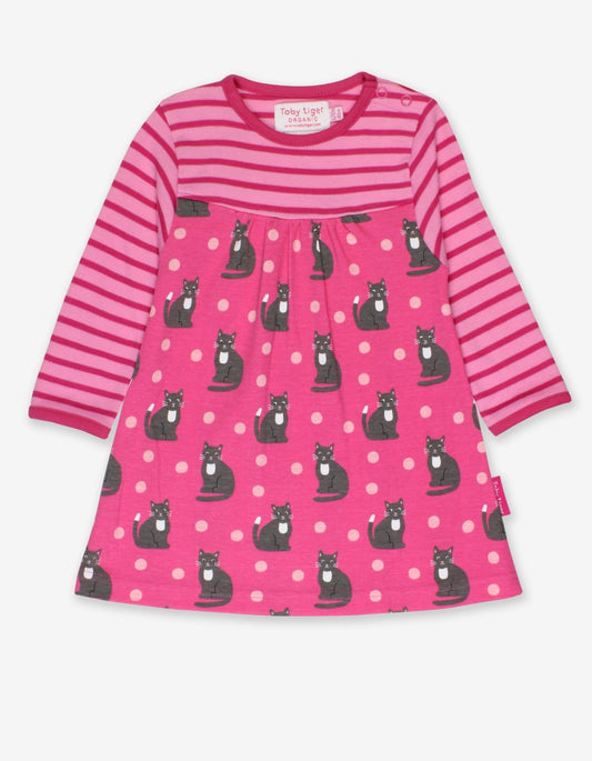 Kleid mit langen Ärmeln und Katzen - Print aus Bio Baumwolle - Toby Tiger GmbH Retail