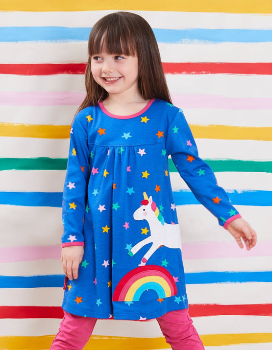 Kleid mit Einhorn und Regenbogen Applikation aus Bio Baumwolle - Toby Tiger GmbH Retail