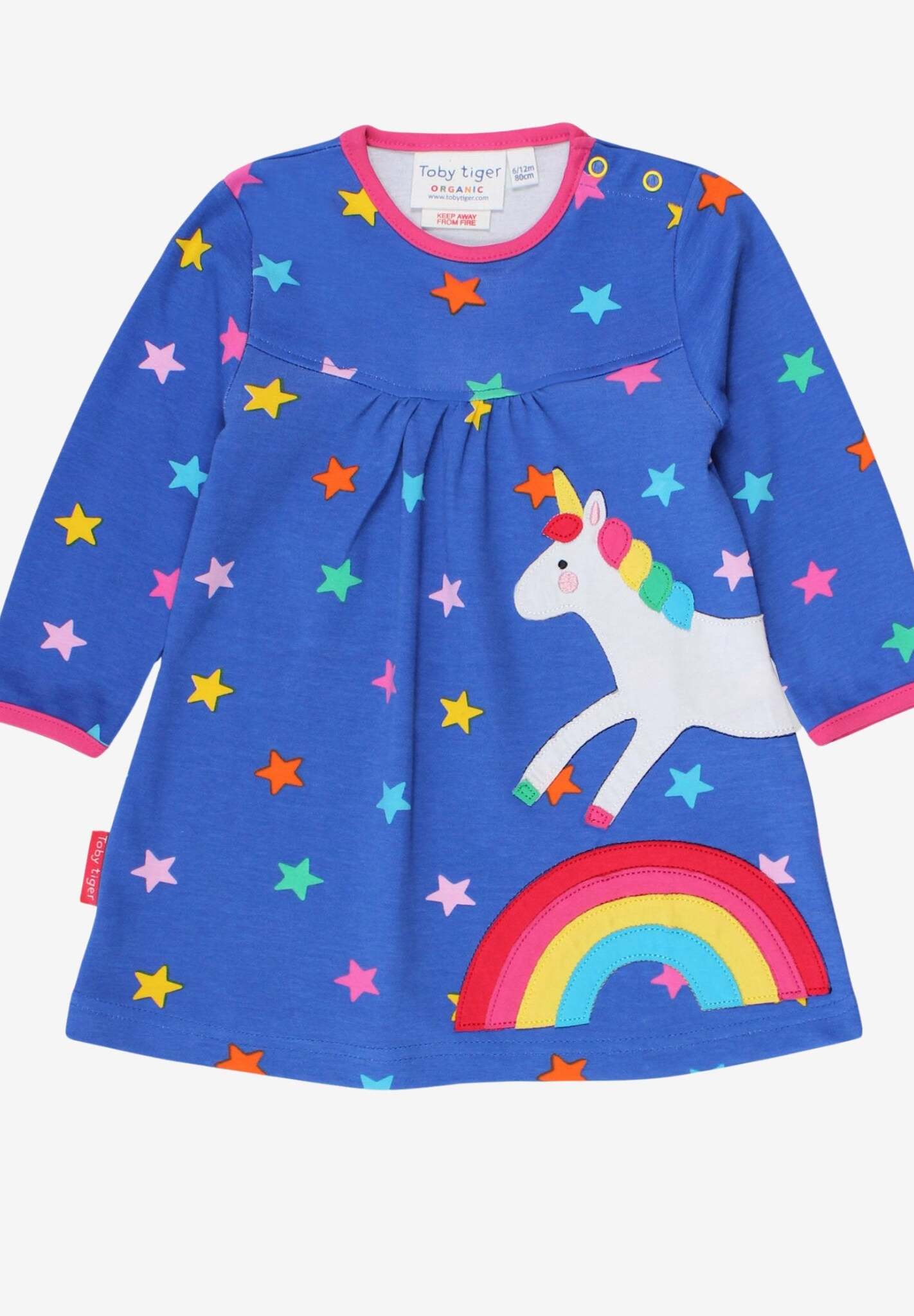 Kleid mit Einhorn und Regenbogen Applikation aus Bio Baumwolle - Toby Tiger GmbH