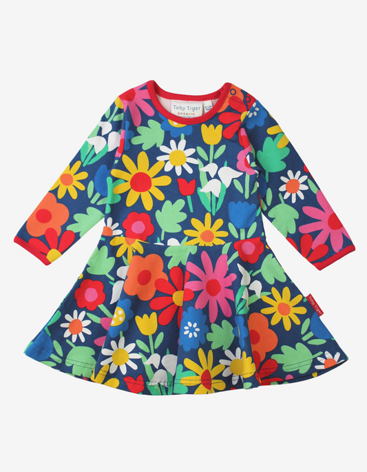 Organic cotton dress with skater cut and eye-catching floral pattern