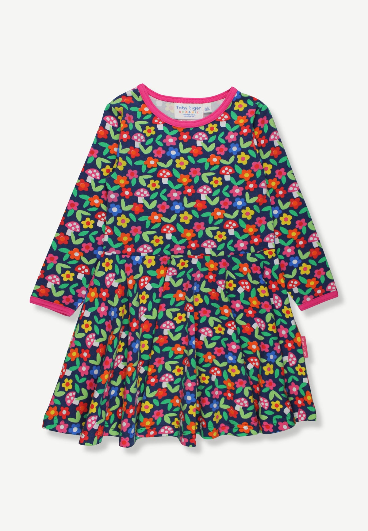 Organic Cotton Kids' Long-Sleeved Skater Dress with Floral Print