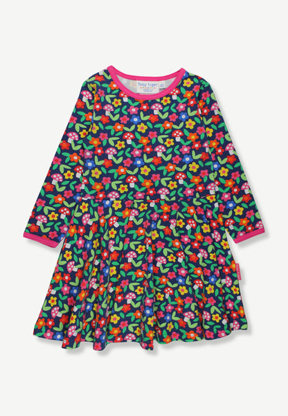 Organic Cotton Kids' Long-Sleeved Skater Dress with Floral Print