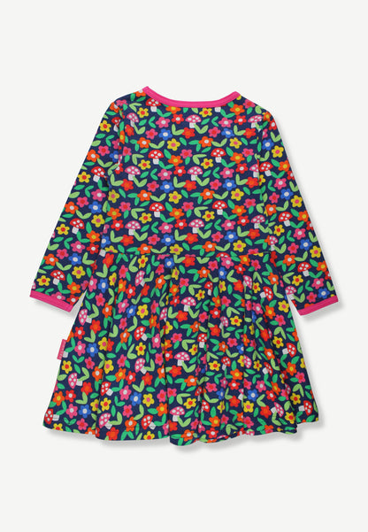 Organic Cotton Kids' Long-Sleeved Skater Dress with Floral Print