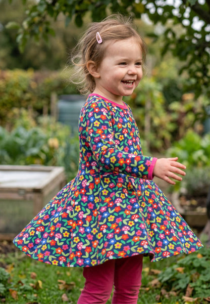 Organic Cotton Kids' Long-Sleeved Skater Dress with Floral Print