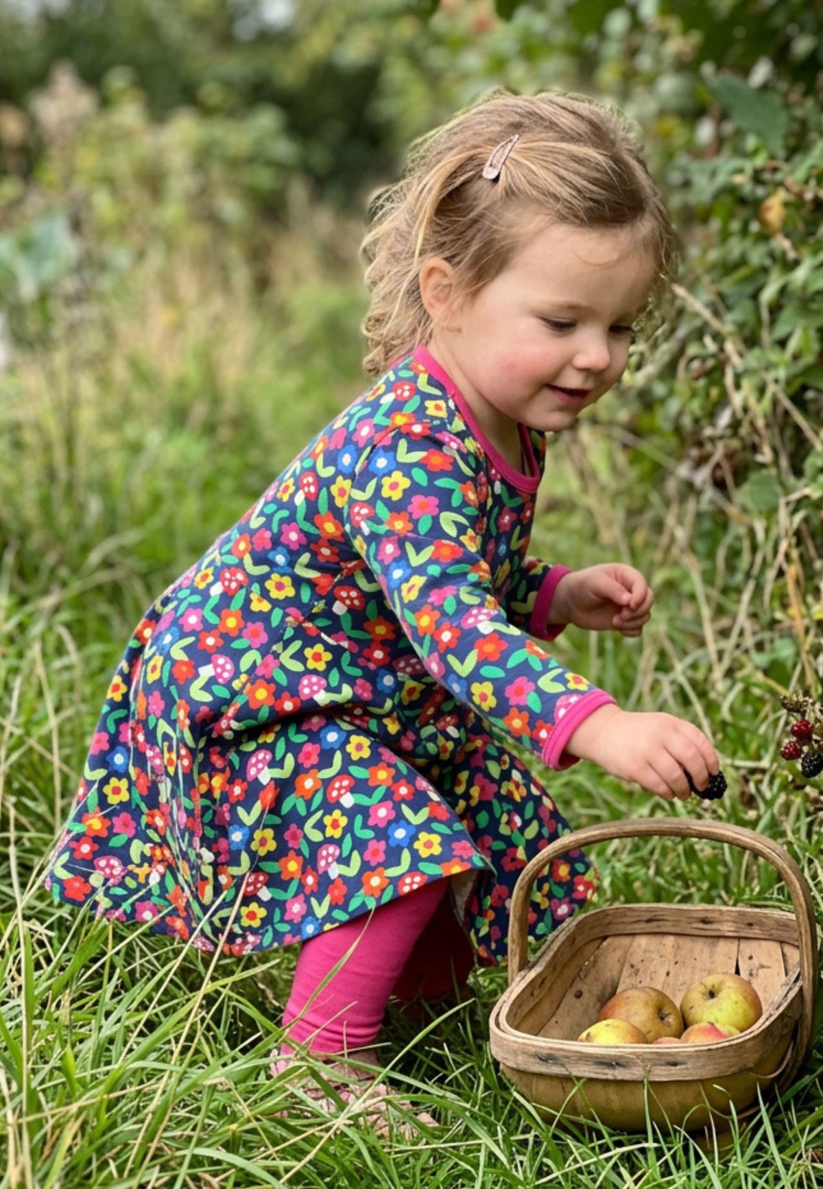 Organic Cotton Kids' Long-Sleeved Skater Dress with Floral Print
