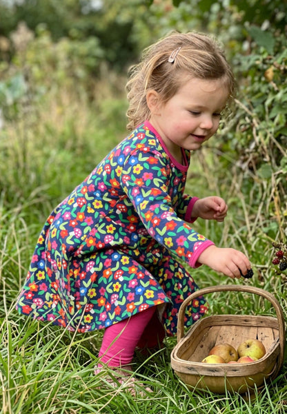 Organic Cotton Kids' Long-Sleeved Skater Dress with Floral Print