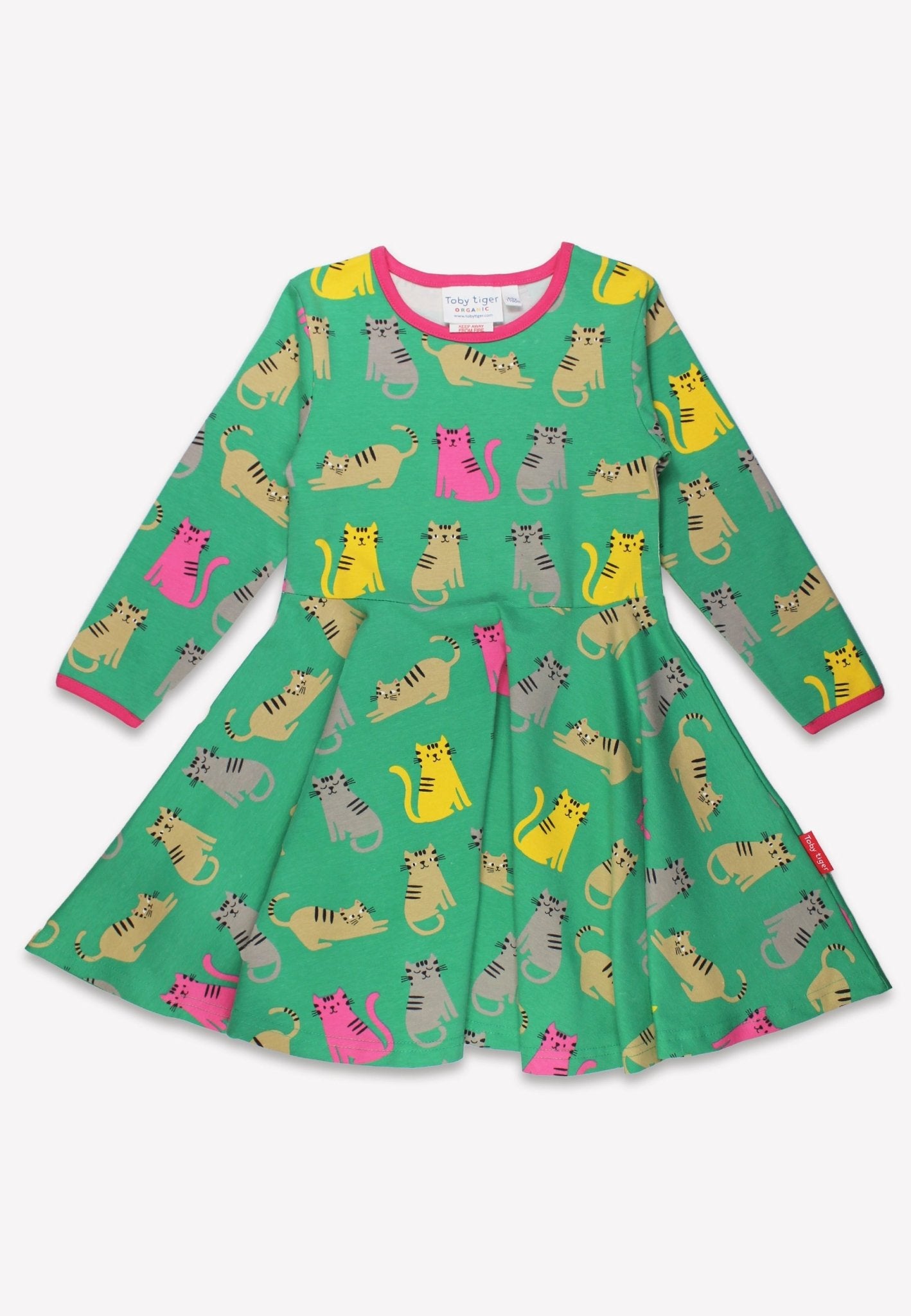 Bio - Baumwoll Kinder Langarm Skaterkleid mit Kätzchen - Druck - Toby Tiger GmbH