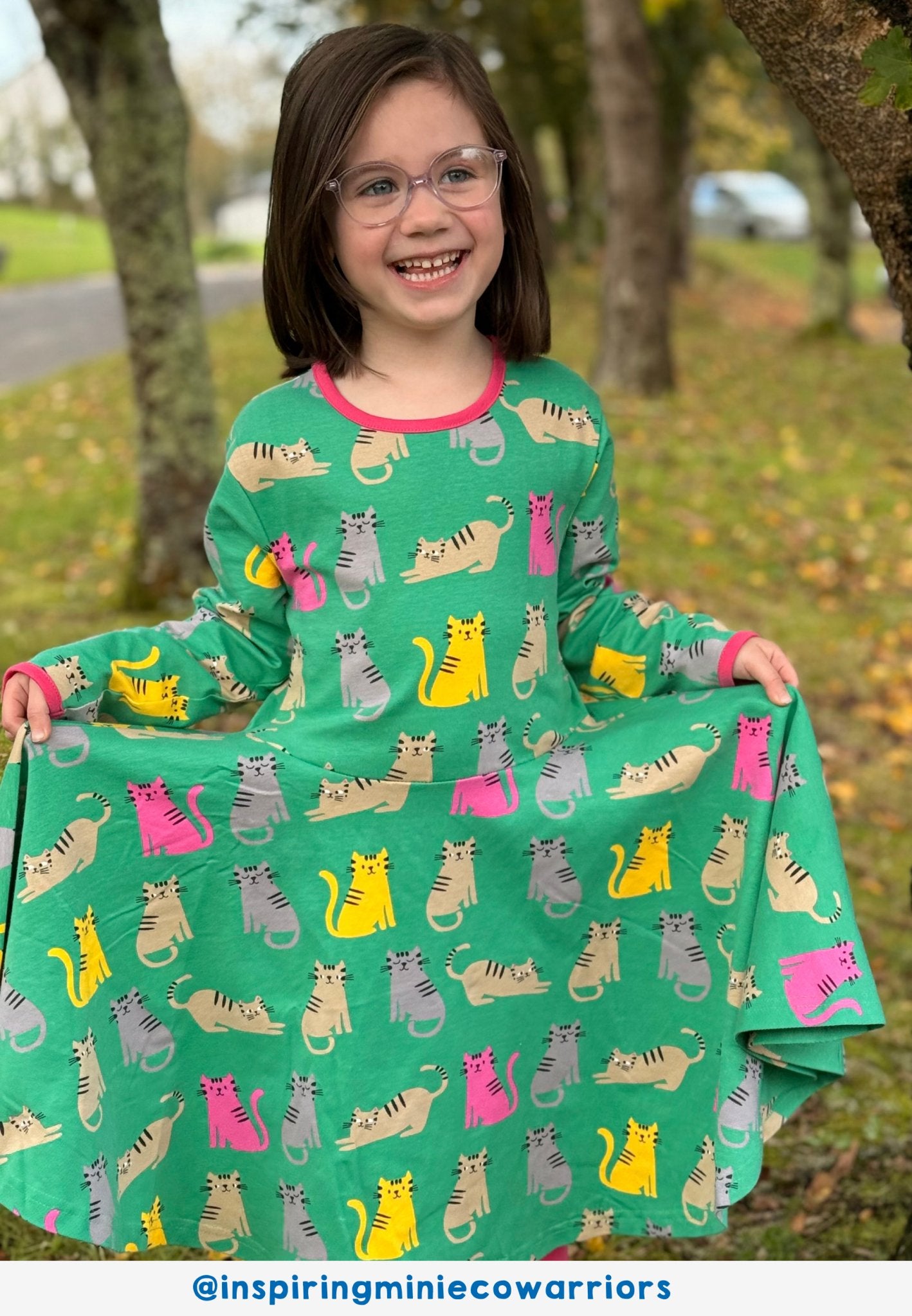 Bio - Baumwoll Kinder Langarm Skaterkleid mit Kätzchen - Druck - Toby Tiger GmbH