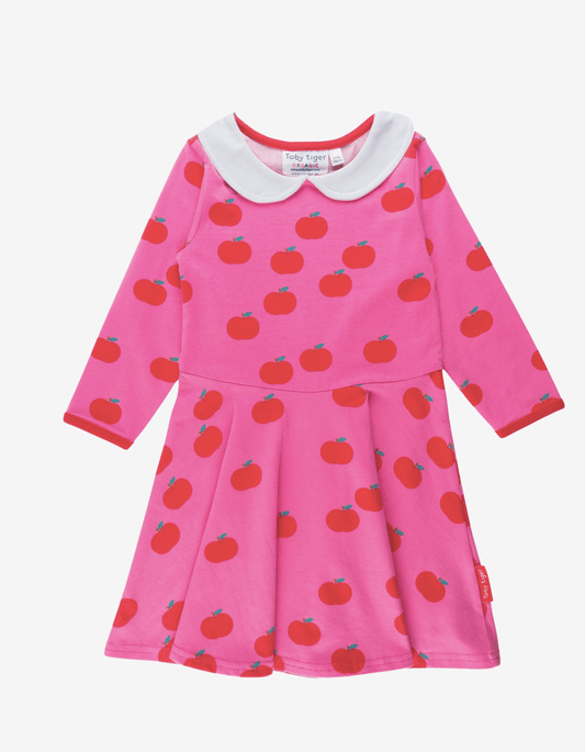 Organic cotton dress with a skater cut and apple print