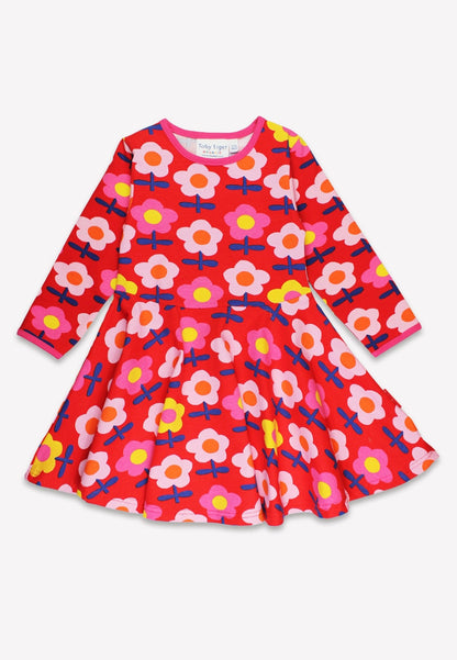 Bio - Baumwoll Kinder Langarm Skaterkleid mit Retro Blumen - Druck - Toby Tiger GmbH