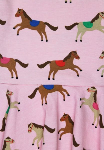 Bio - Baumwoll Kinder Langarm Skaterkleid, Rosa mit Pferde - Druck - Toby Tiger GmbH