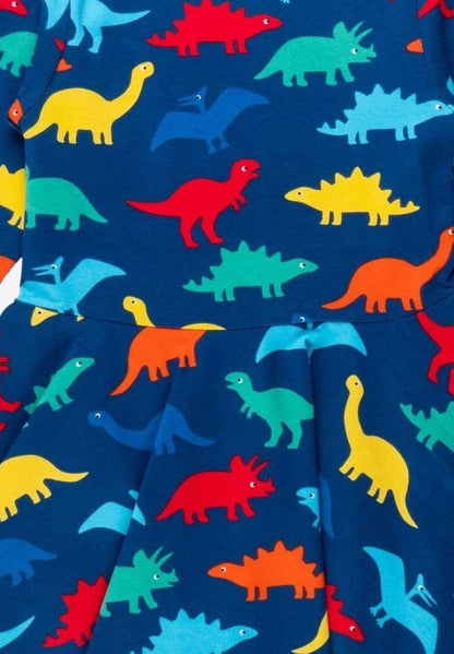 Bio Baumwollkleid mit Skater Schnitt und buntem Regenbogen Dinosaurier Aufdruck - Toby Tiger GmbH