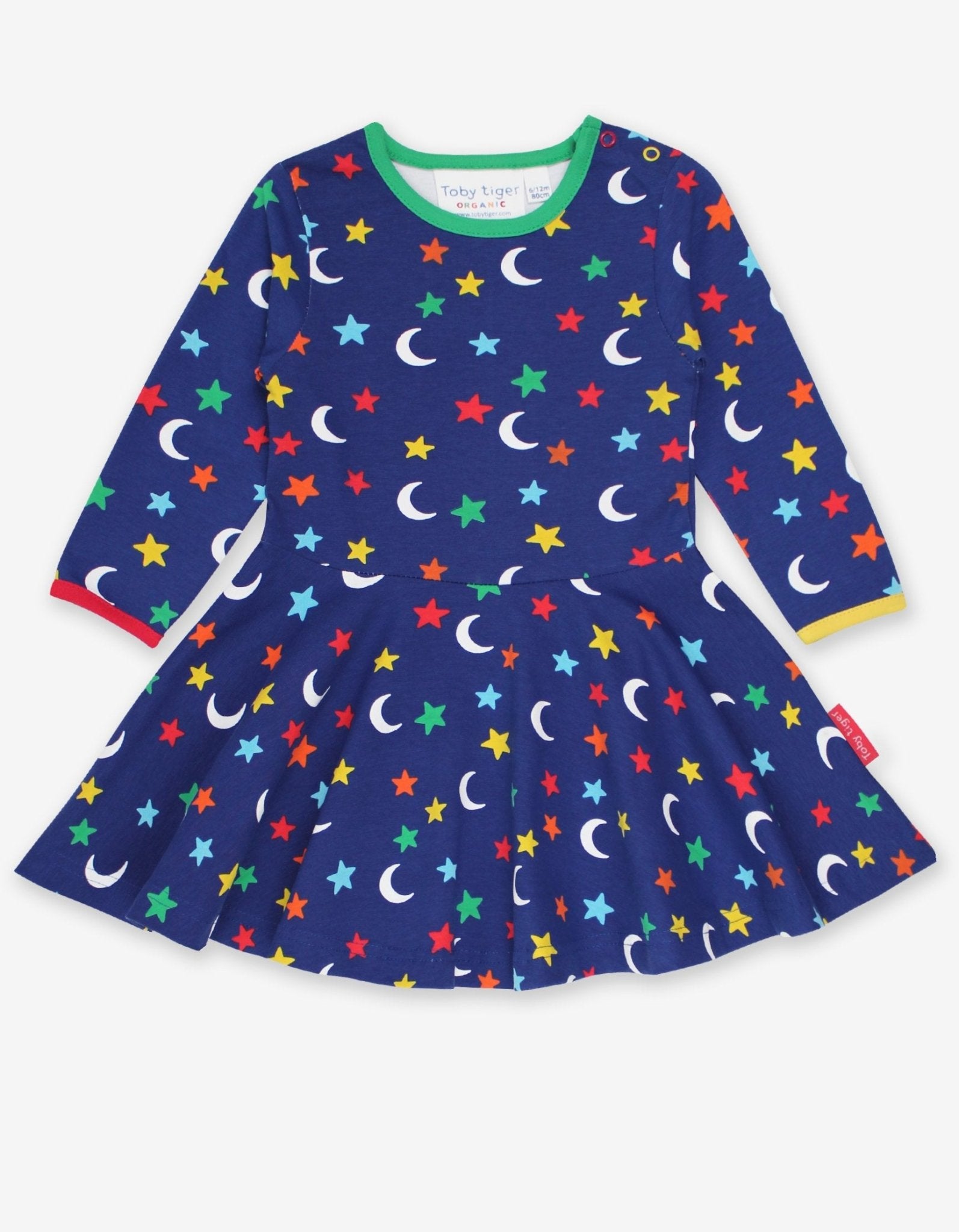 Skater Kleid mit langen Ärmeln und Mond und Sterne Print aus Bio Baumwolle - Toby Tiger GmbH Retail