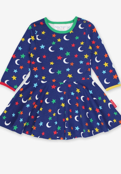 Skater Kleid mit langen Ärmeln und Mond und Sterne Print aus Bio Baumwolle - Toby Tiger GmbH