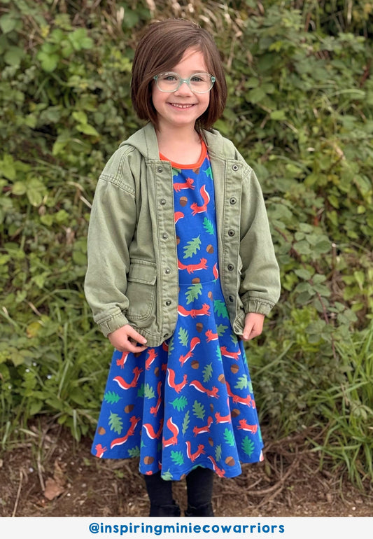Bio-Baumwoll Kinder Langarm Skaterkleid mit Eichhörnchen-Druck