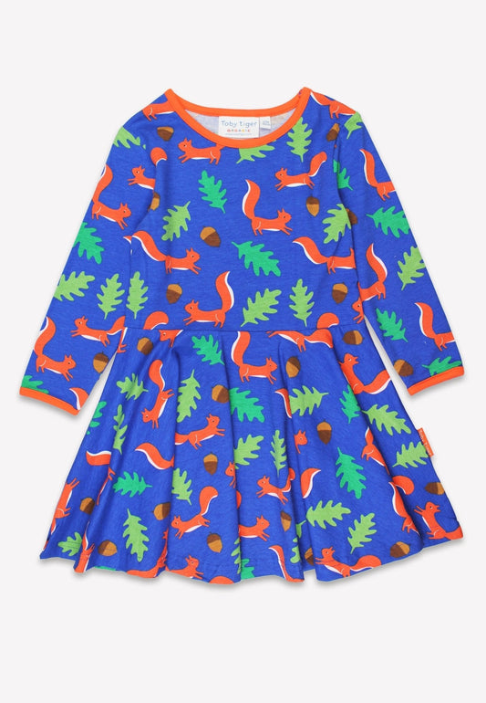Bio-Baumwoll Kinder Langarm Skaterkleid mit Eichhörnchen-Druck