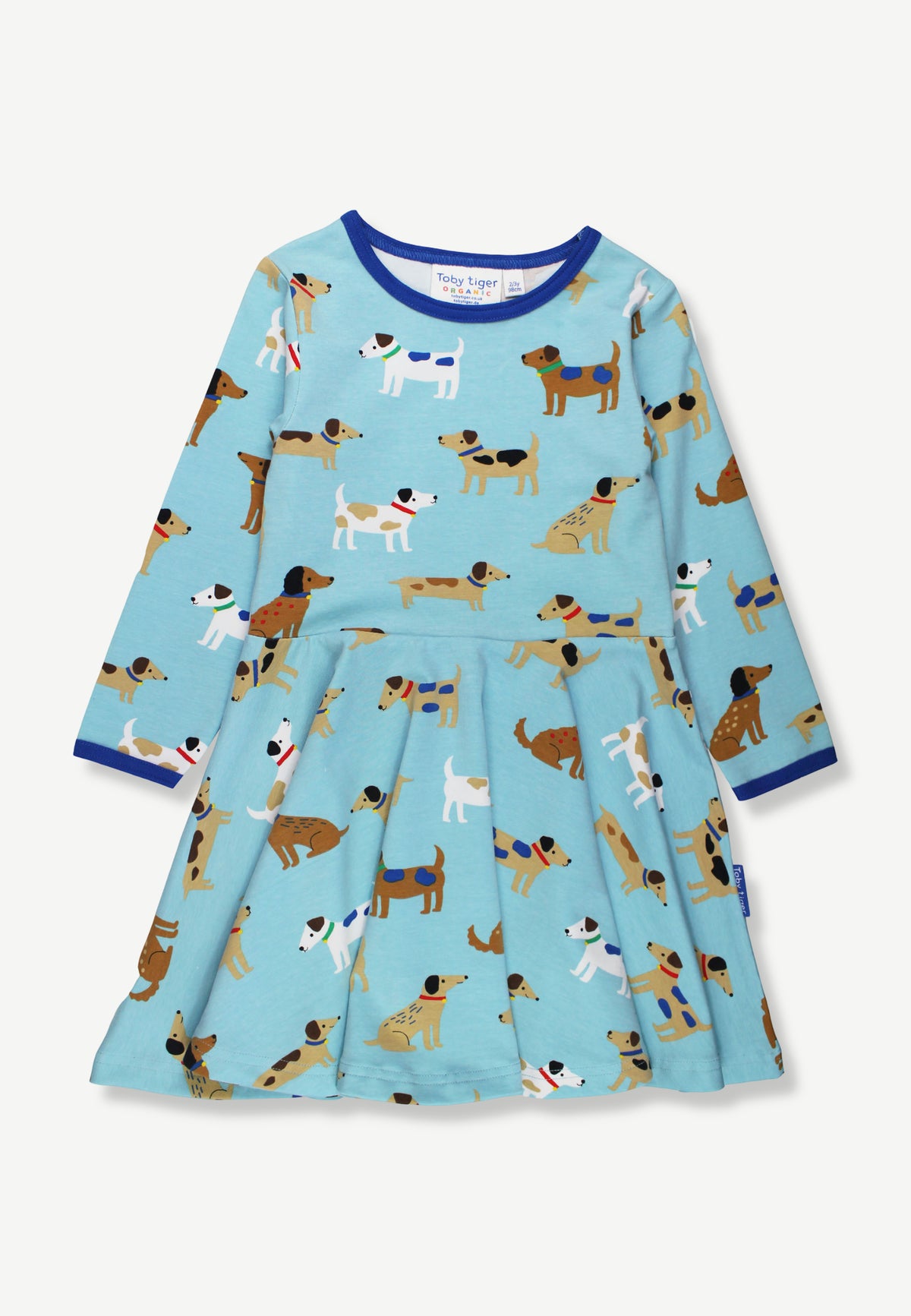 Organic Cotton Kids' Long-Sleeved Skater Dress with Dog Print