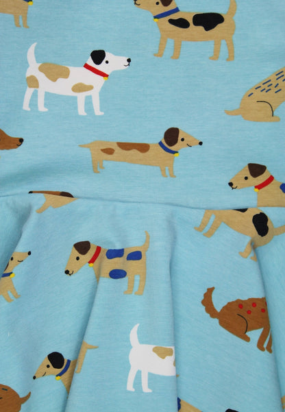 Organic Cotton Kids' Long-Sleeved Skater Dress with Dog Print