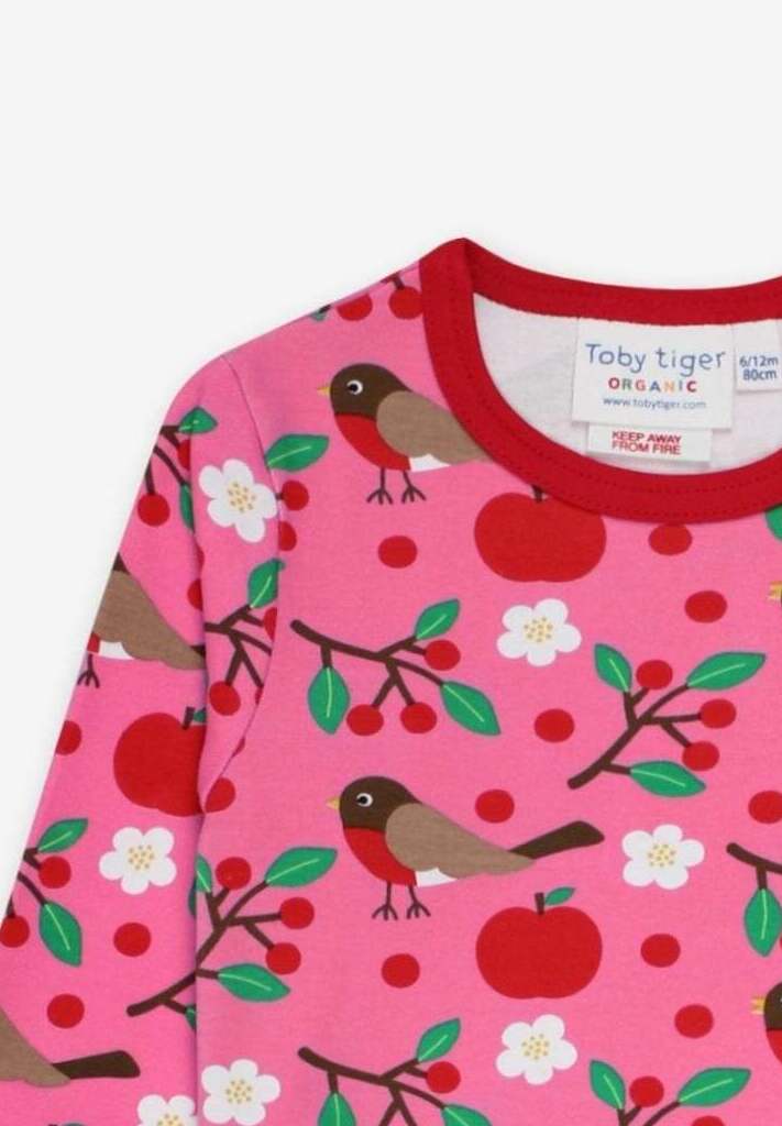 Langarmshirt aus Bio Baumwolle mit Vogel und Apfel Print - Toby Tiger GmbH