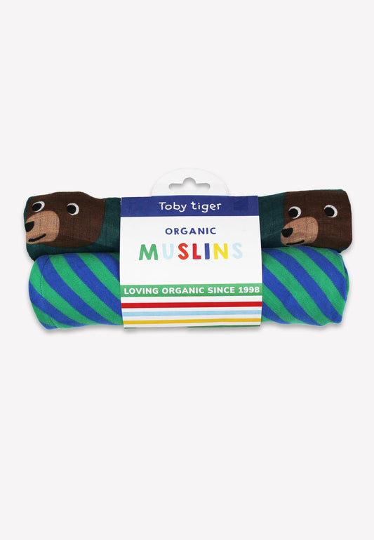Bio - Baumwoll Baby Musselintücher 2 - er Pack mit Bären - Druck - Toby Tiger GmbH