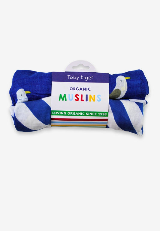 Bio - Baumwoll Musselintücher mit Möwentanz - Druck 2 - er Pack - Toby Tiger GmbH