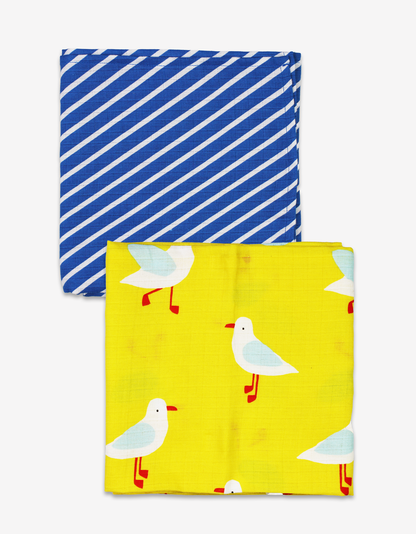 Organic cotton muslin cloths 2-pack with seagull motif
