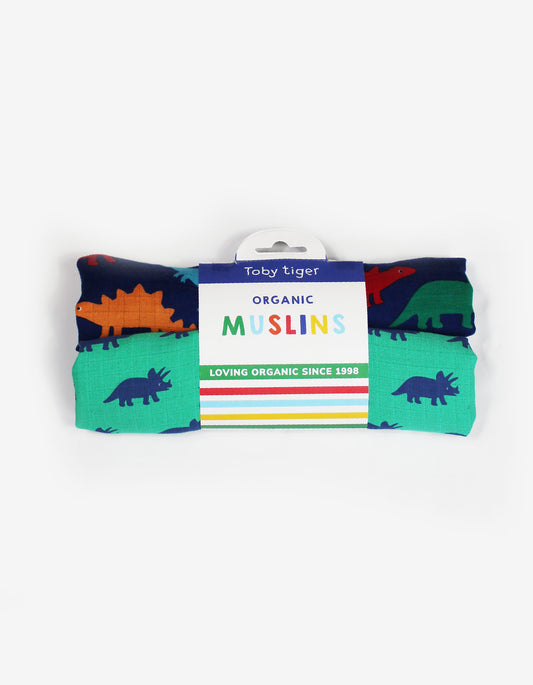 Mullwindeln aus Bio Baumwolle im Doppelpack mit Regenbogen Dino Print