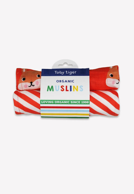 Bio-Baumwoll Baby Musselintücher 2-er Pack mit Eichhörnchen-Druck