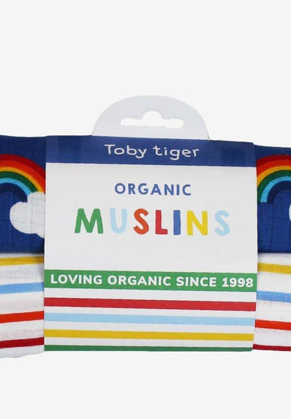 Bio - Baumwollmusselin - Tuch 2er - Pack mit Regenbogenmuster - Toby Tiger GmbH