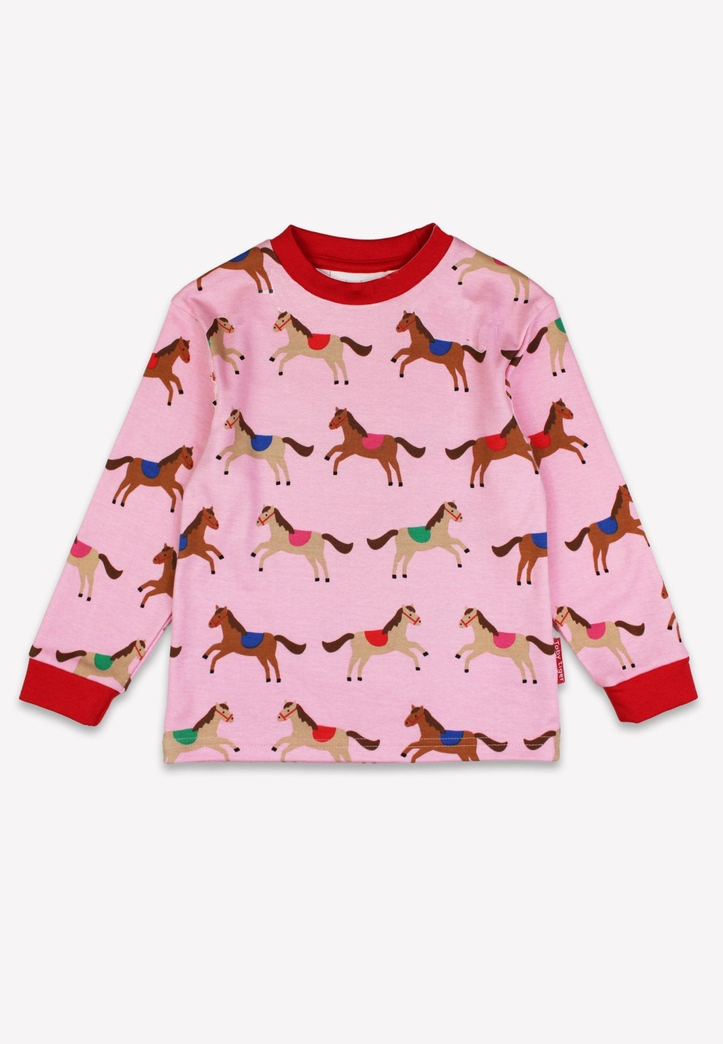 Bio-Baumwoll Kinder Schlafanzug, Rosa mit Pferde-Druck