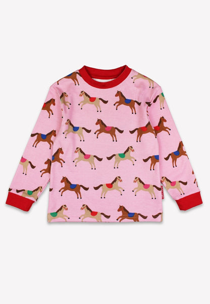 Bio-Baumwoll Kinder Schlafanzug, Rosa mit Pferde-Druck