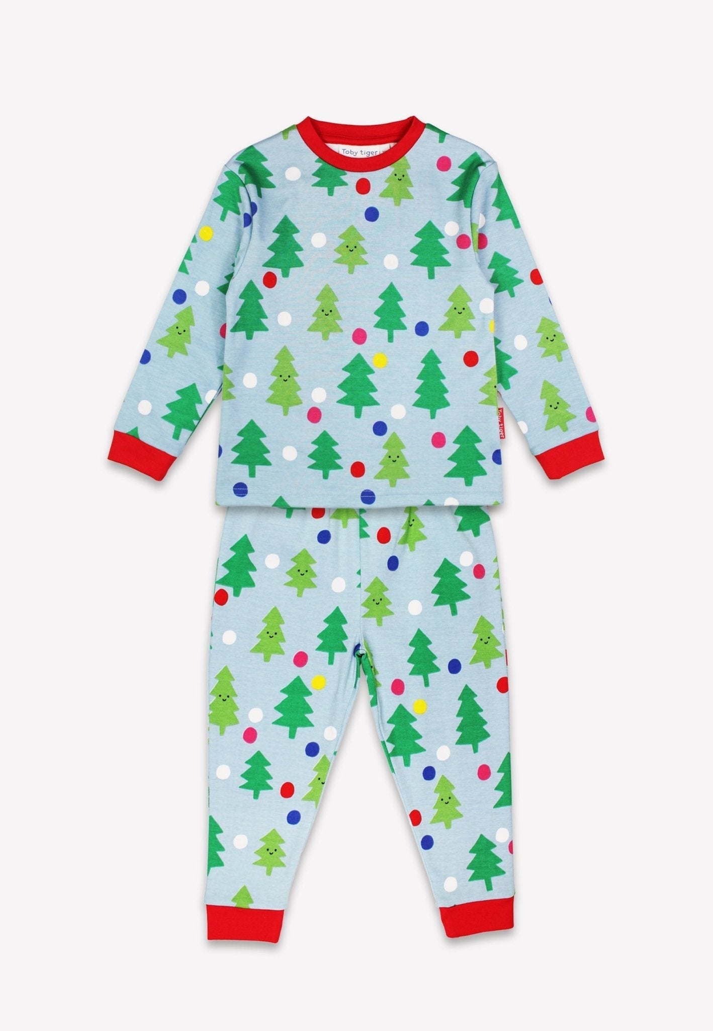 Bio - Baumwoll Kinder Schlafanzug mit Weihnachtsbaum - Druck - Toby Tiger GmbH