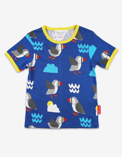 Short pajamas made of organic cotton with puffin print