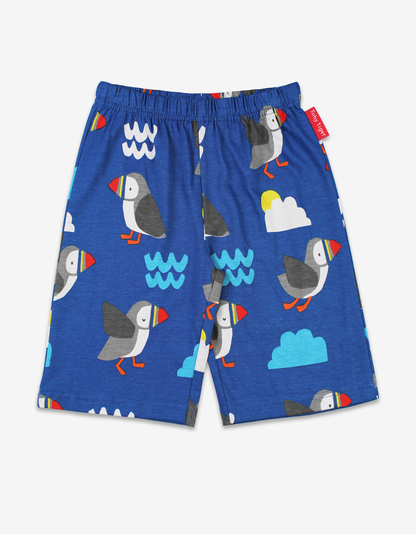 Short pajamas made of organic cotton with puffin print