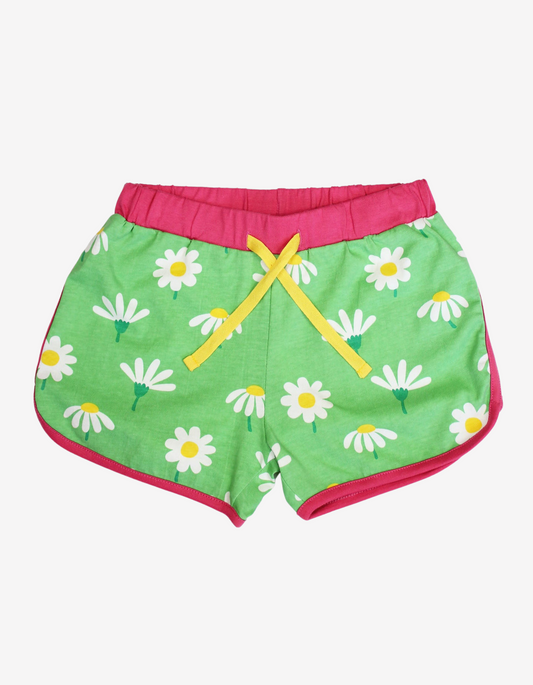 Organic running shorts with daisy print