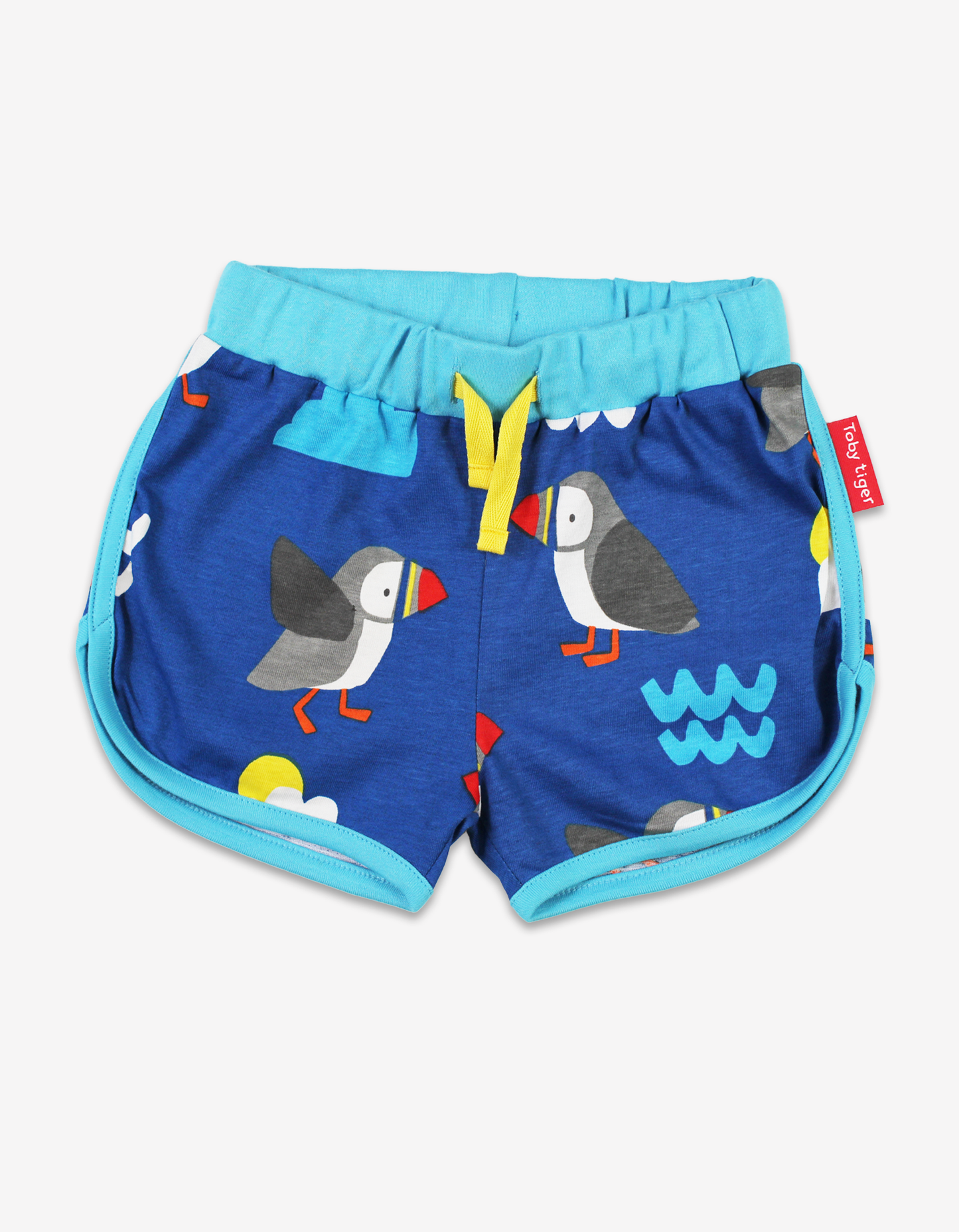 Organic running shorts with puffin print