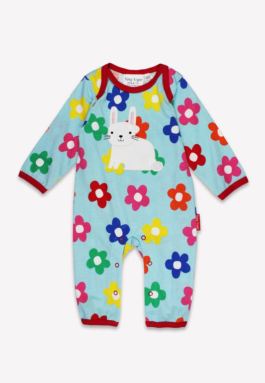 Bio - Baumwoll Baby Strampler mit Regenbogen - Druck und Häschen - Applikation - Toby Tiger GmbH