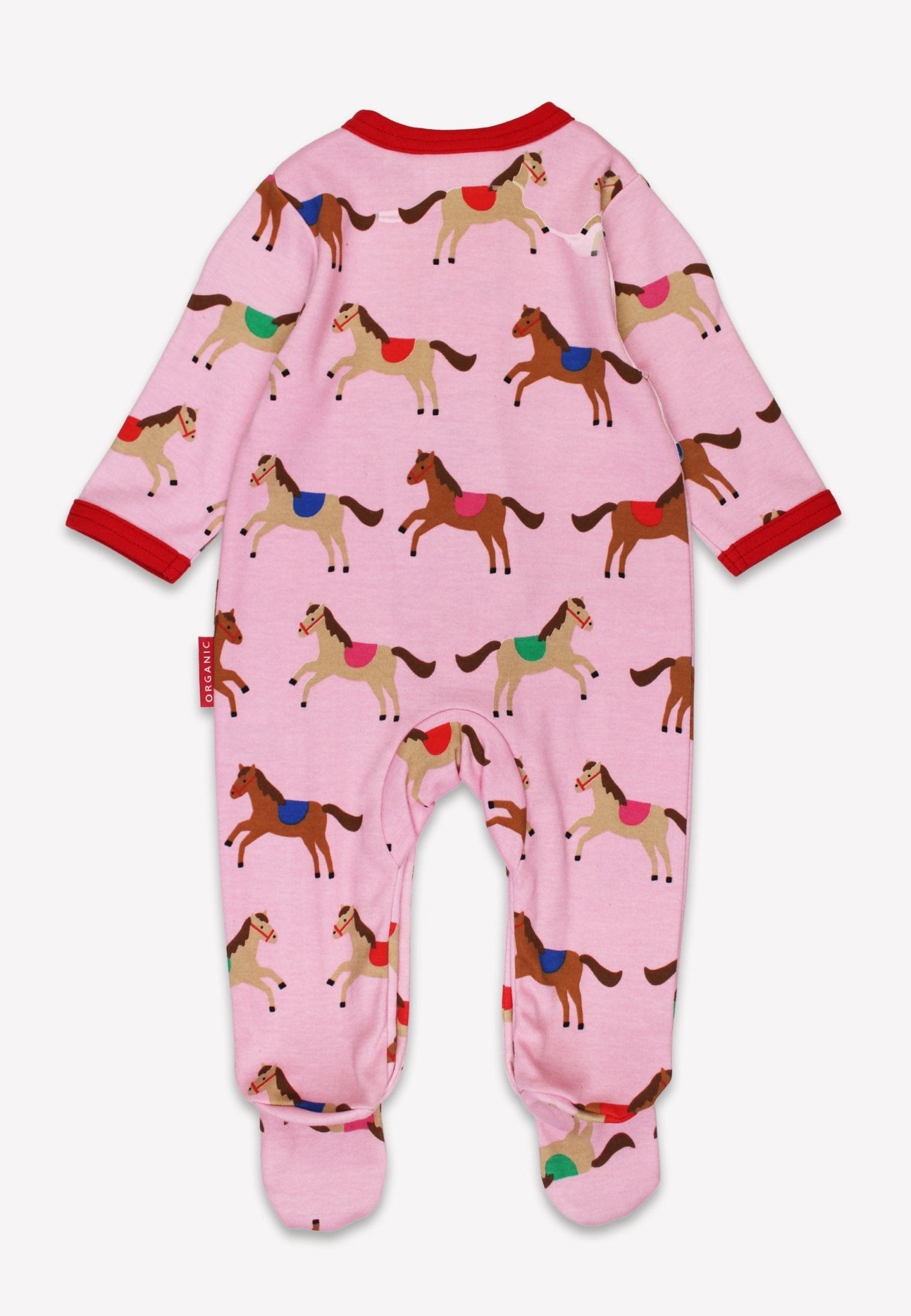 Bio-Baumwoll Baby Strampler, Rosa mit Pferde-Druck