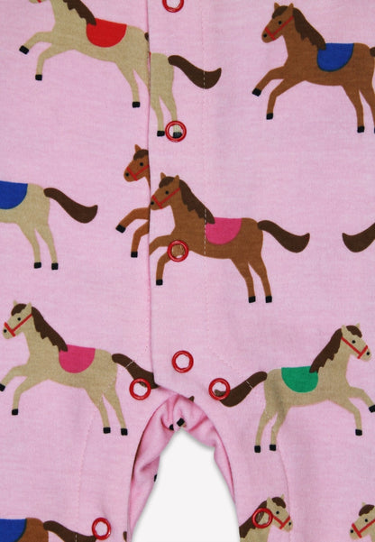 Bio-Baumwoll Baby Strampler, Rosa mit Pferde-Druck
