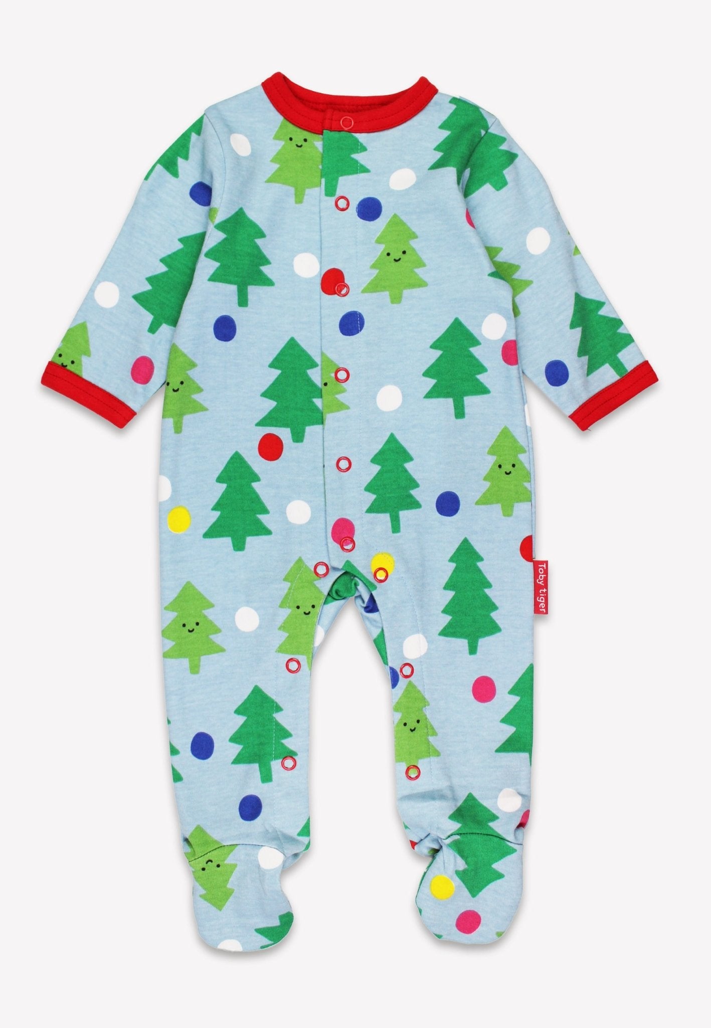 Bio - Baumwoll Baby Strampler mit Weihnachtsbaum - Druck - Toby Tiger GmbH