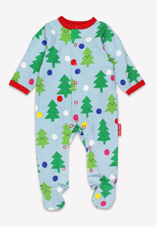 Bio - Baumwoll Baby Strampler mit Weihnachtsbaum - Druck - Toby Tiger GmbH