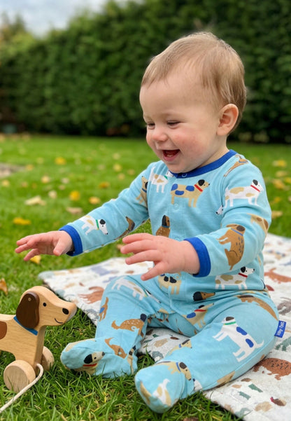 Organic Cotton Baby Sleepsuit One-Piece with Dog Print