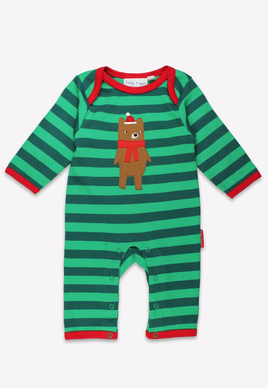 Bio - Baumwoll Baby Strampler mit Weihnachtsbär - Applikation - Toby Tiger GmbH